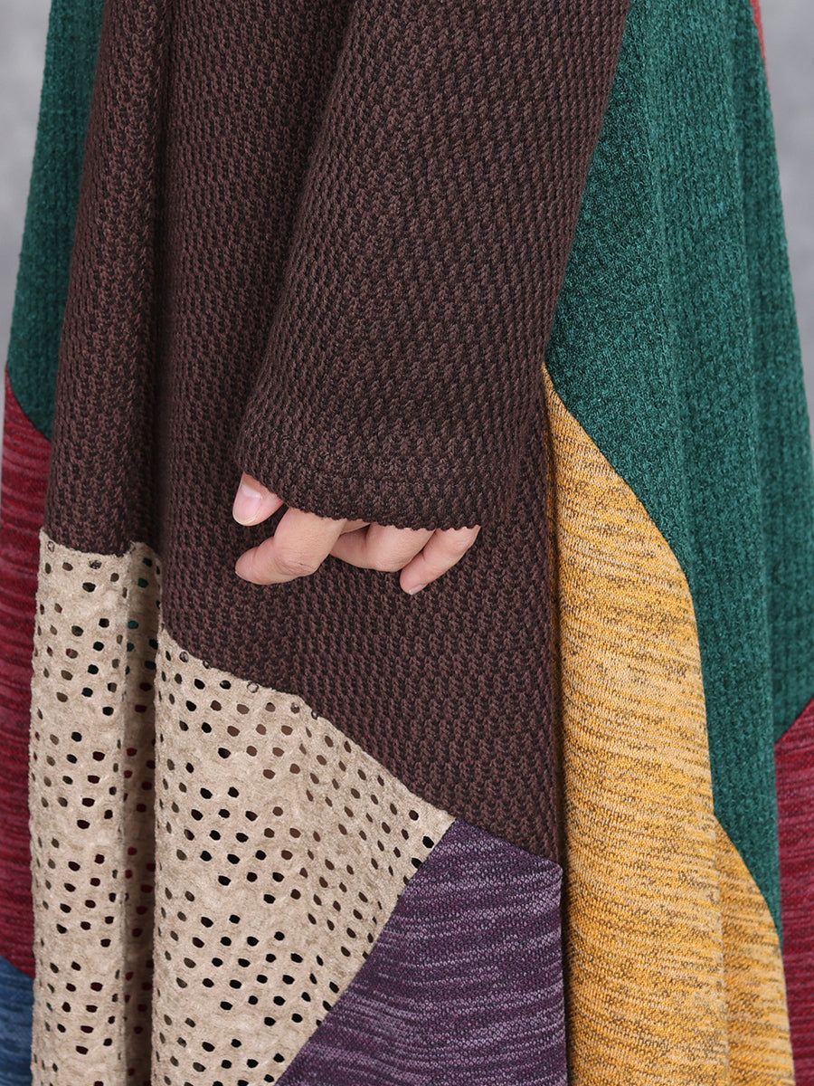 Women Autumn Colorblock Half Turtleneck Knit Dress QU011 BUYKUD