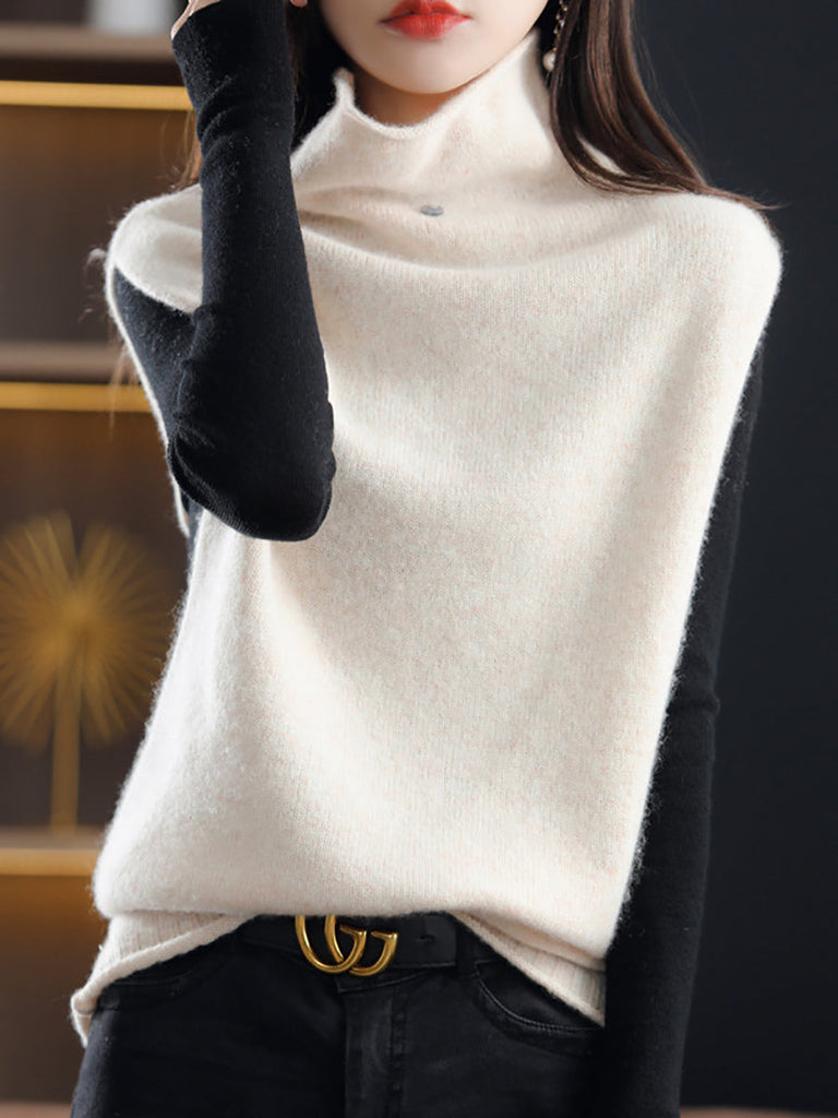 Women Casual Wool Turtleneck Soft Knit Vest QU025 BUYKUD