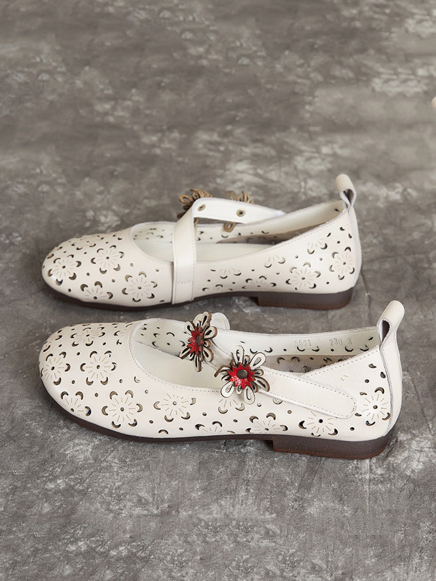 Women Summer Vintage Leather Flower Cutout Sandals OP1047 MXXZ