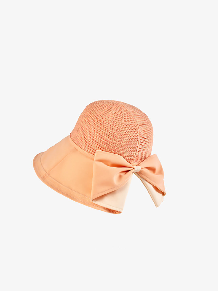 Women Summer Artsy Solid Spliced Bowknot Sunproof Hat CX001 BUYKUD
