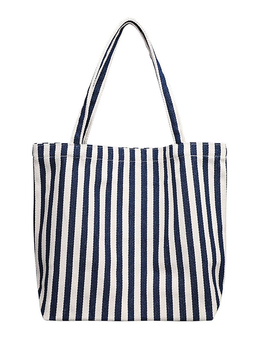 Casual Women Stripe Shoulder Canvas Bag FashionChic