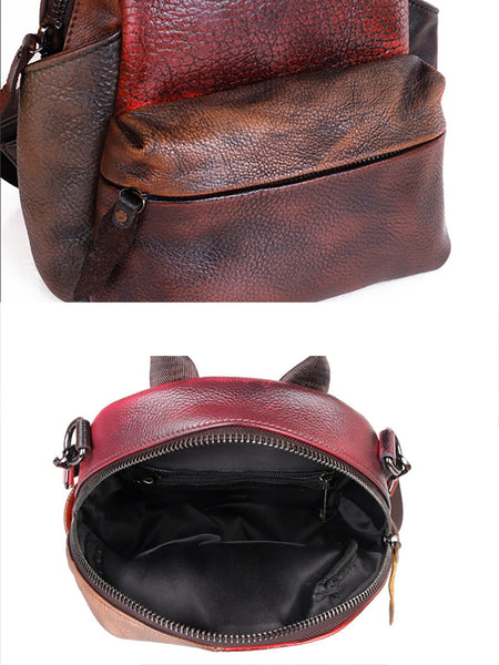 Women Colorblock Hand Painted Outdoor Leather Backpack AH1072 HDW