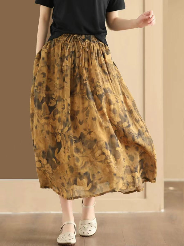 Women Vintage Summer Flower Ramie Loose Skirt QW1006 Ada Fashion
