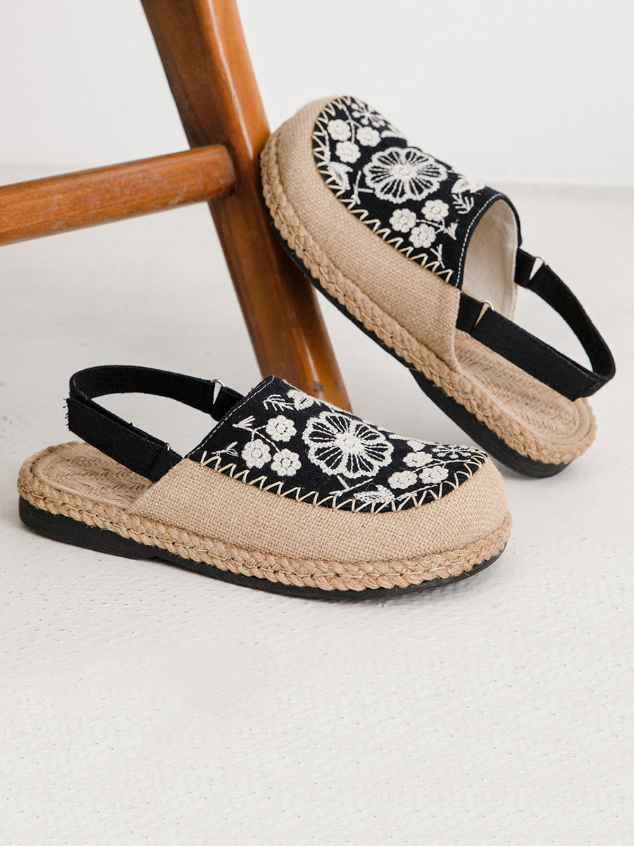 Women Sandals Linen Embroidery Ethnic Flower FashionChic