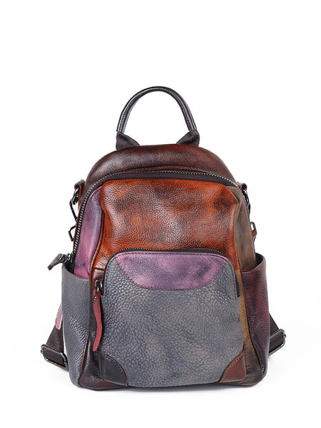 Women Colorblock Hand Painted Outdoor Leather Backpack AH1072 HDW