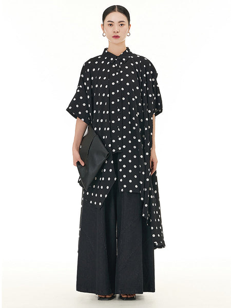 Women Casual Summer Dot Irregular Hem Loose Shirt KL1002 Ada Fashion