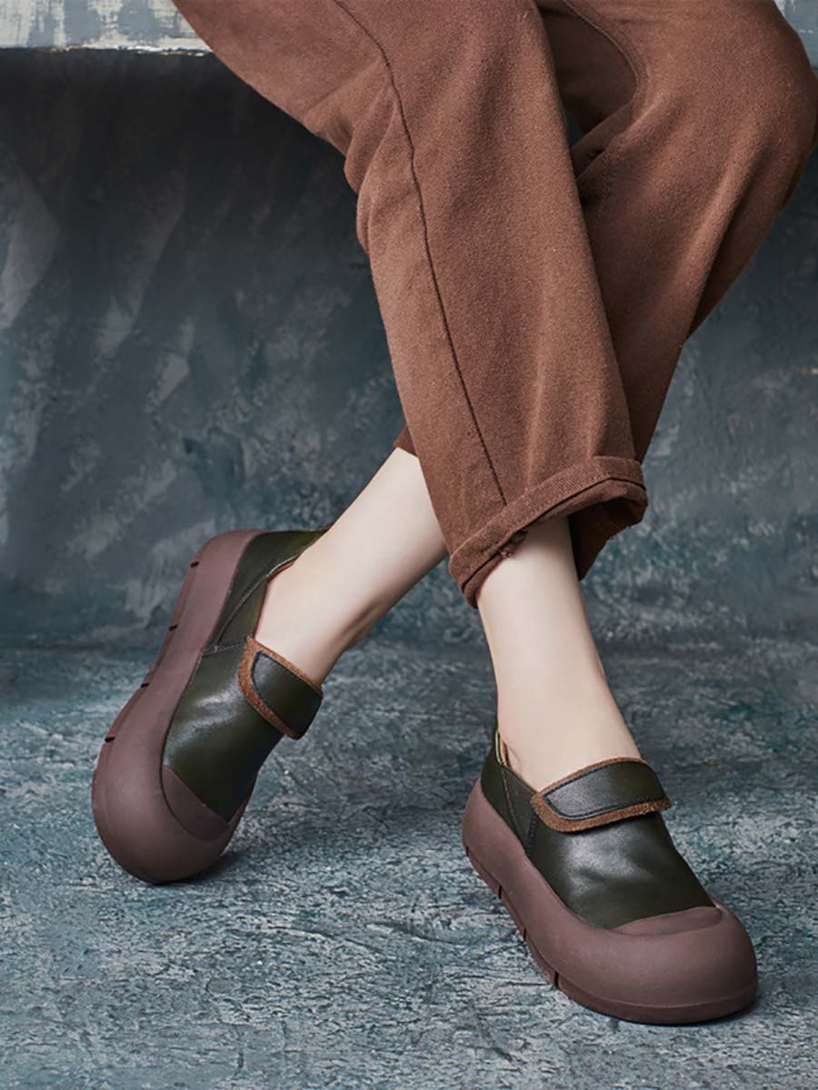 Women Autumn Stylish Genuine Leather Platform Shoes AT1069 RXMY