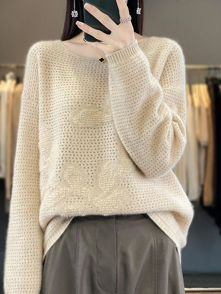 Women Autumn O-Neck Spliced Wool Warm Knit Sweater AV1053 Genistyle Shop