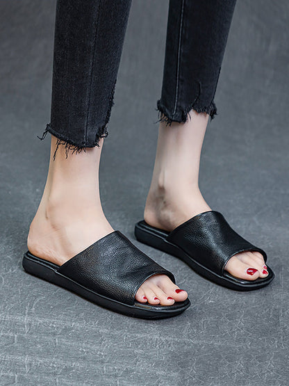 Women Summer Casual Solid Leather Flat Slippers FD052 TJPX