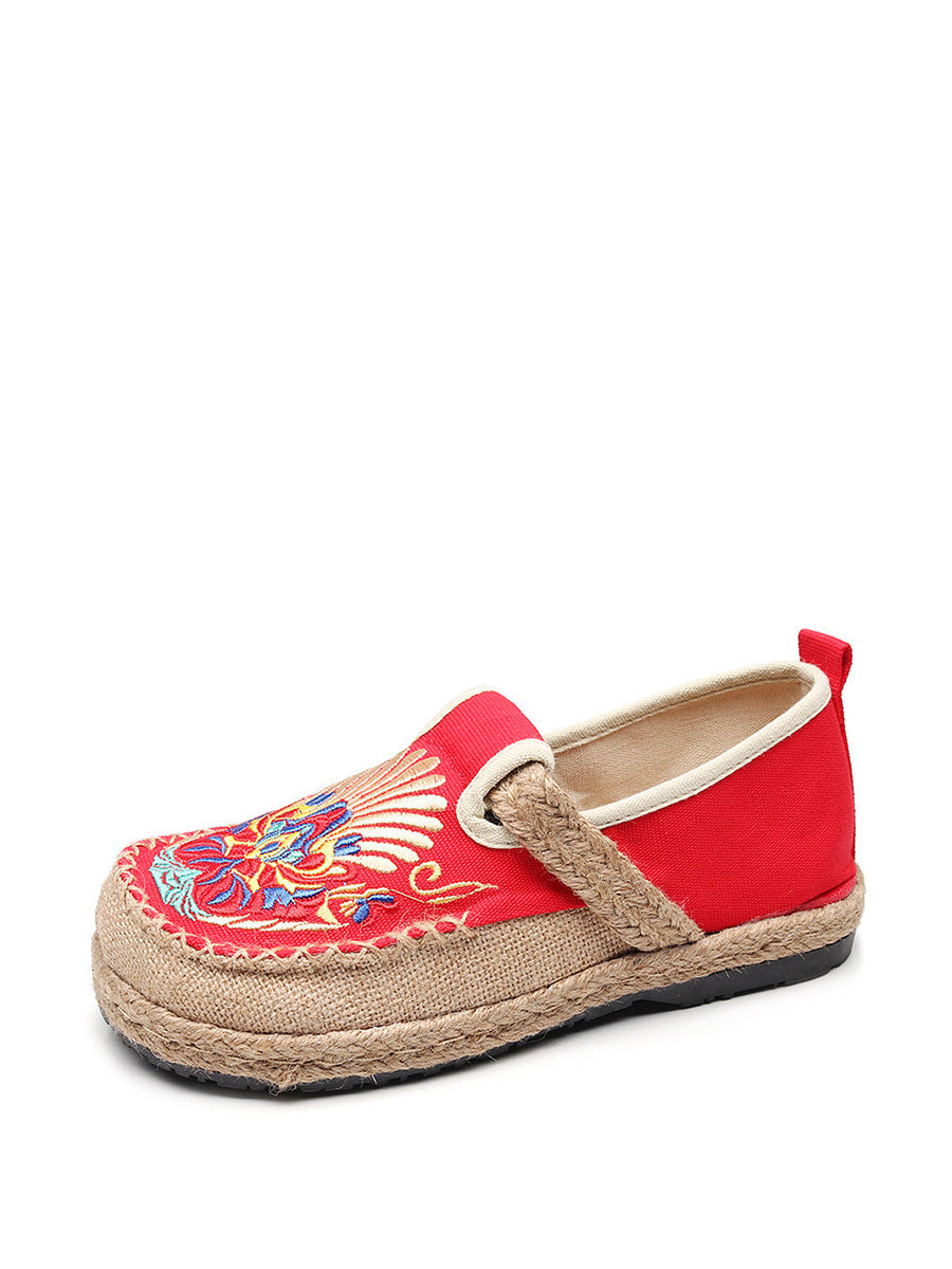 Women Summer Ethnic Embroidery Cloth Linen Flat Shoes AH1011 TACH