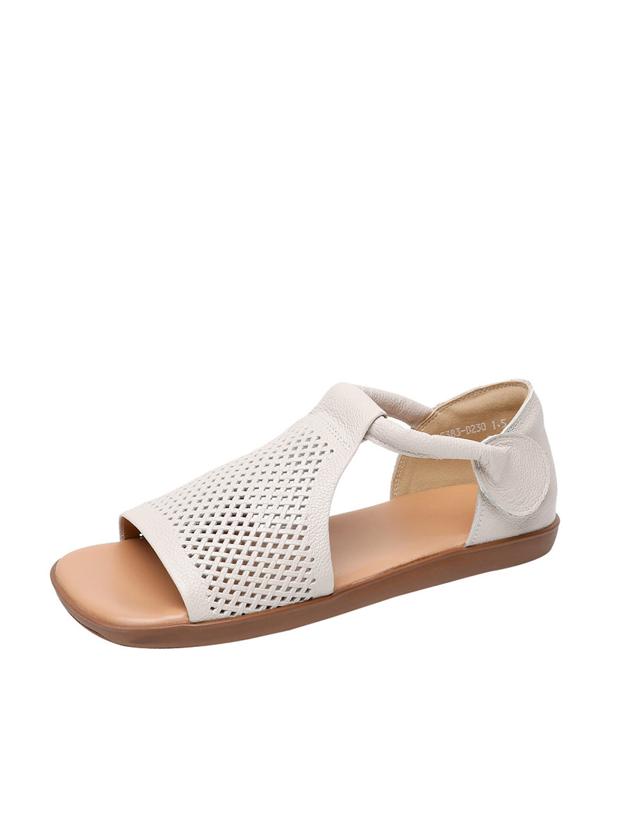 Sandals Leather Flat Hollow Summer Out Casua Women FashionChic