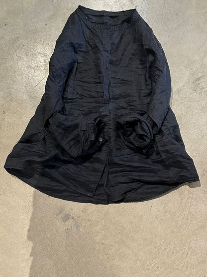 Solid Loose Women Blouse Vintage Collar Stand Ramie FashionChic