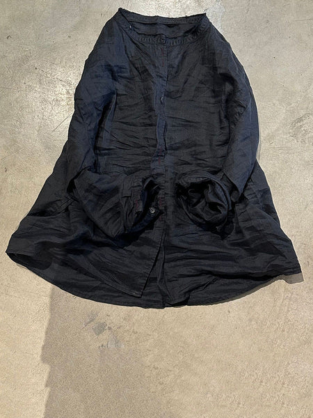 Solid Loose Women Blouse Vintage Collar Stand Ramie FashionChic