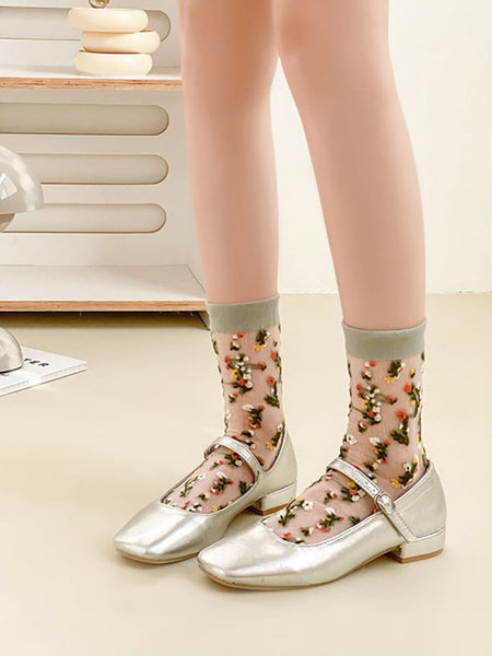 5 Pairs Women Summer Flower Jacquard Thin Socks FG1017 Ada Fashion
