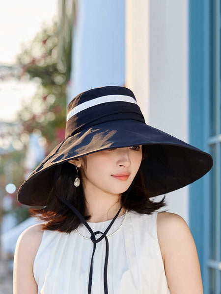 Sunproof Large Brim Women Stripe Hat Casual FashionChic