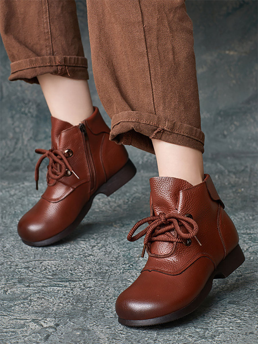 Women Casual Winter Soft Leather Spliced Mid Heel Boots AV1032 Genistyle Shop