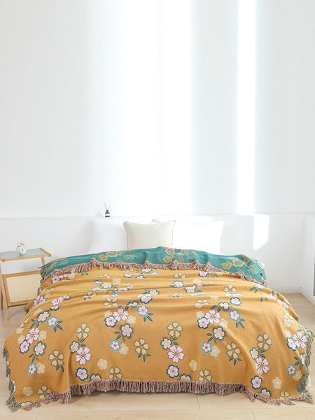 100% Cotton Flower Jacquard Bedcover Sofa Blanket FD007 TJRR