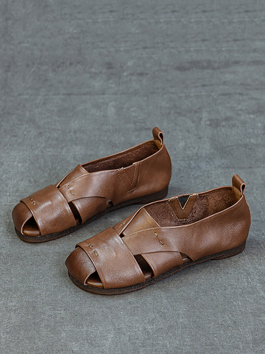 Vintage Flat Women Genuine Leather Sandals FashionChic