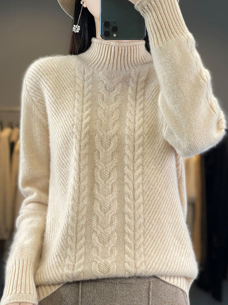 Women Autumn Half Turtleneck Wool Warm Twist Knit Sweater AV1009 Genistyle Shop