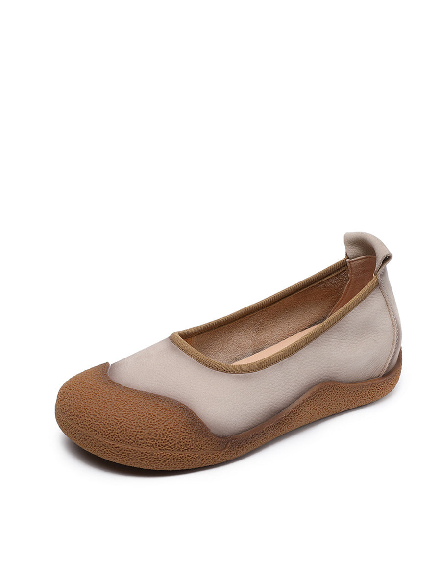 Summer Colorblock Leather Women Flat Genuine Shoes FashionChic