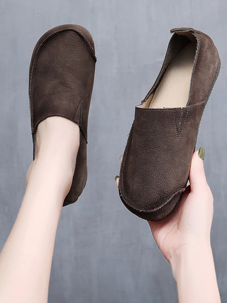 Leather Retro Solid Summer Falt Women Shoes FashionChic