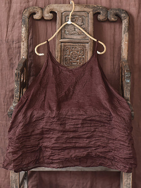 Women Casual Solid Split Hem Stitching Loose Ramie Vest LL023 QYMM