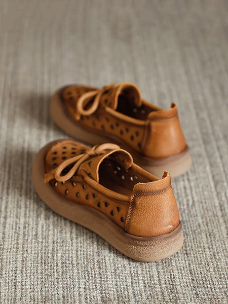 Genuine Shoes Hollow Out Summer Leather Flat Women FashionChic
