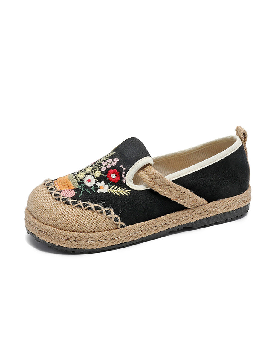 Women Summer Artsy Flower Embroidery Linen Cotton Shoes AT1080 TACH