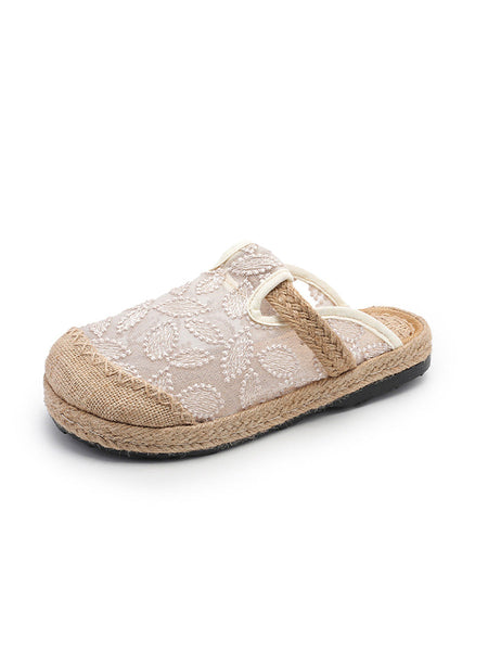 Embroidery Flat Ethnic Women Linen Summer Shoes Flower FashionChic