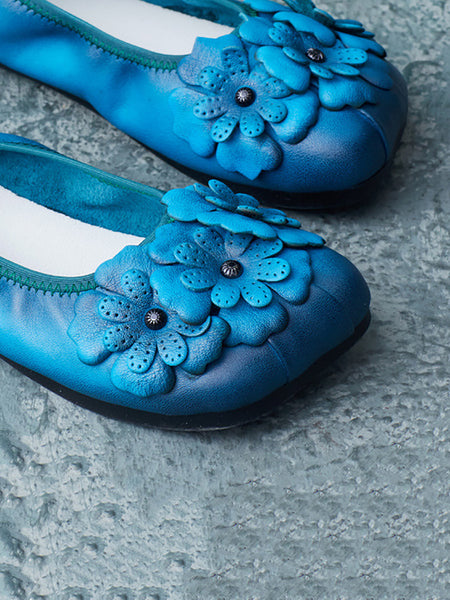 Women Artsy Summer Leather Flower Spiced Flat Shoes ZZ1041 Ada Fashion