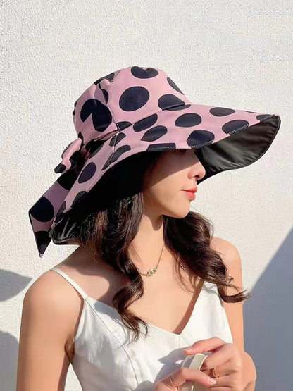 Women Summer Casual Dot Print Bowknot Sunproof Hat FG1016 Ada Fashion