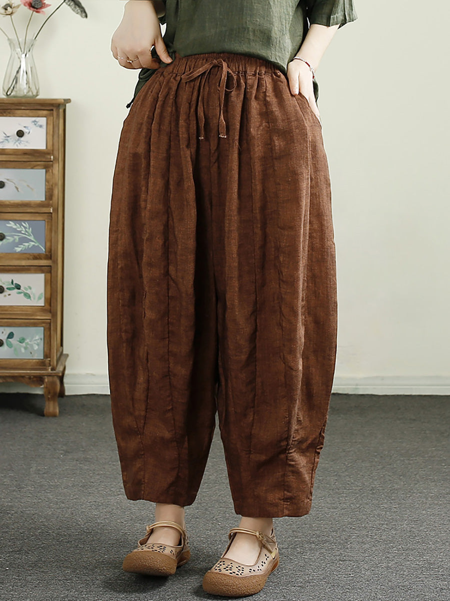 Women Summer Retro Spliced Harem Linen Pants CX010 ZMMM