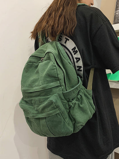 Women Casual Solid Canvas Large Capacity Backpack AT1030 BUYKUD