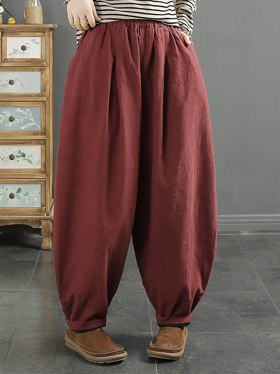 Plus Size Women Autumn 100%Linen Pure Color Bloomers AK1025 Genistyle Shop