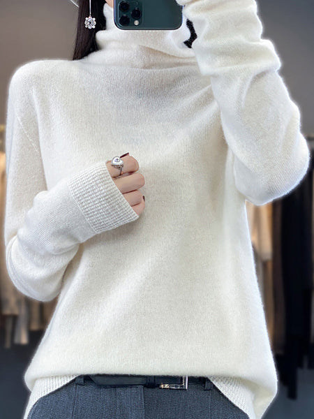 Women Autumn Turtleneck 100%Wool Soft Solid Sweater BA1037 Genistyle Shop