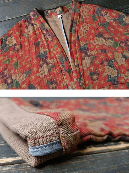 Women Ethnic Floral V-neck Pocket Cardigan Coat RR019 XIM