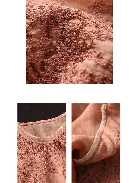 Women Summer Artsy Embroidery Ramie Long Shirt AS1022 Ada Fashion