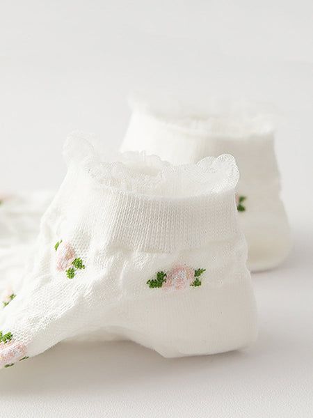 4 Pairs Women Summer Artsy Flower Jacquard Socks AS1009 Ada Fashion