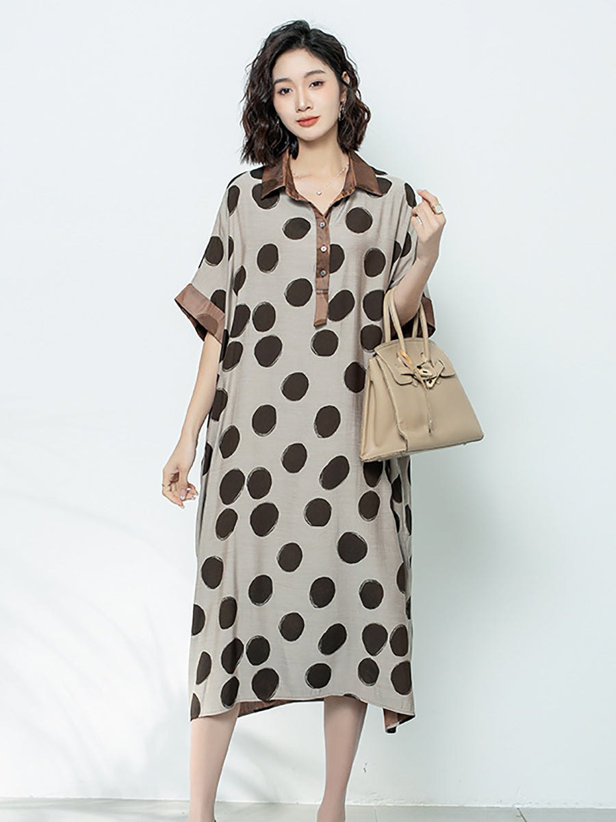 Women Summer Casual Dot Print Claf-Length Dress AS1044 Ada Fashion