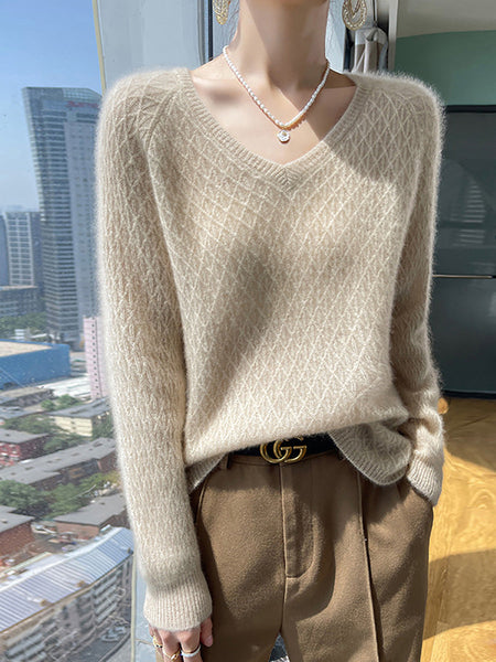 Women Autumn Casual Cashmere Knit V-Neck Sweater AK1040 Genistyle Shop