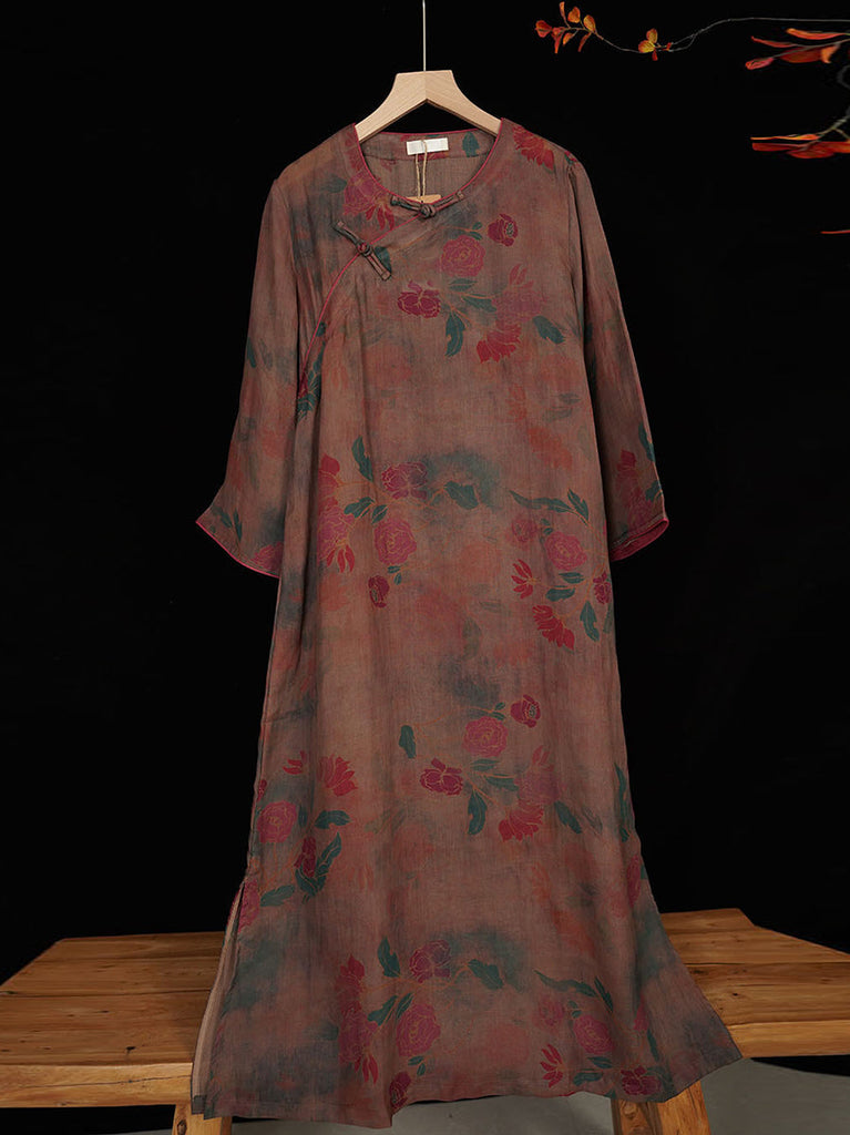 Women Summer Vintage Floral Ramie Spliced Dress TY1045 Ada Fashion