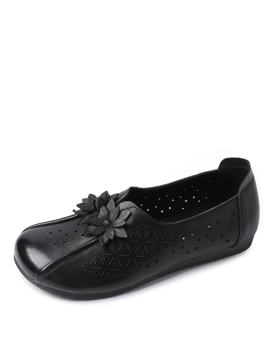 Women Vintage Leather Flower Cutout Flat Shoes KL1034 Ada Fashion