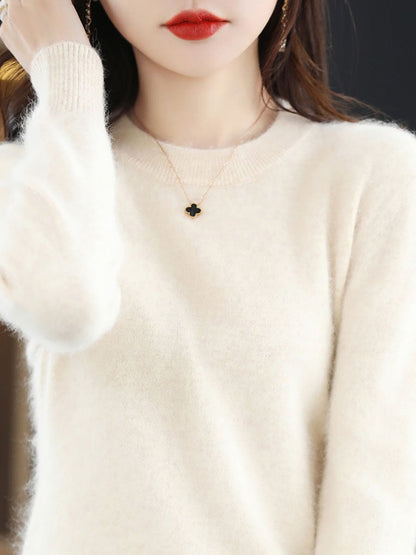 Women Autumn Casual O-Neck Soft 100%Wool Sweater QU030 BK