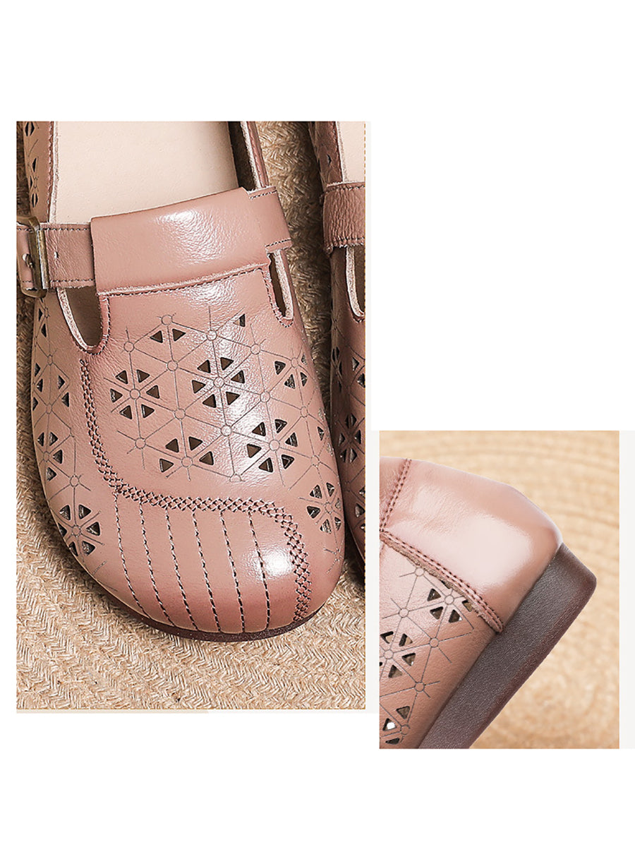 Women Vintage Leather Cutout Soft Flat Shoes AS1019 Ada Fashion