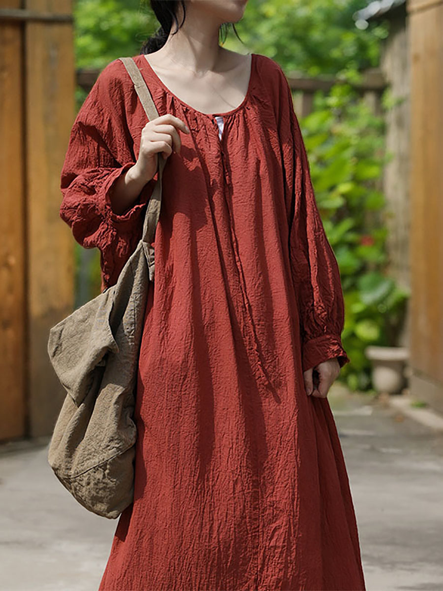 Women Artsy Summer Solid Loose Cotton Dress KL1003 Ada Fashion