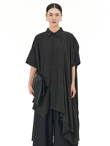 Women Casual Summer Dot Irregular Hem Loose Shirt KL1002 Ada Fashion