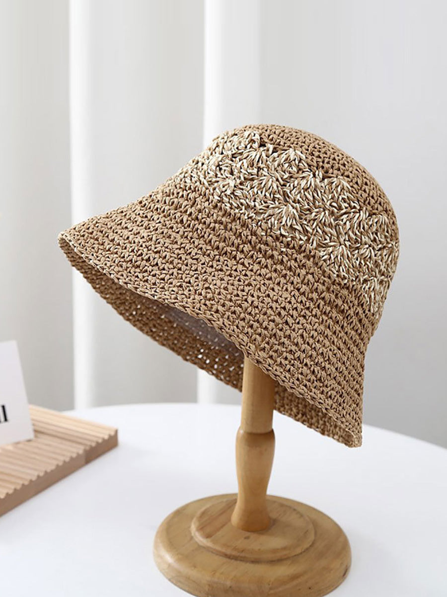 Women Summer Artsy Straw Weave Colorblock Fishman Hat CX049 BUYKUD
