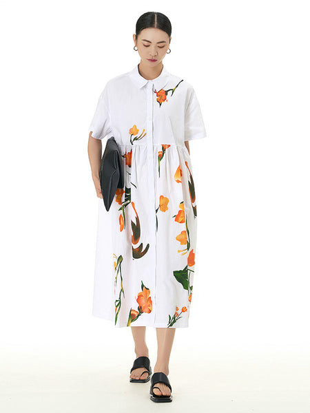 Women Casual Summer Flower Loose Cotton Dress XX1041 Ada Fashion