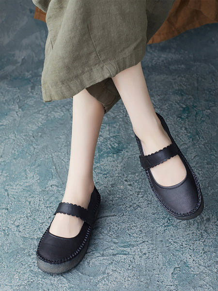 Women Summer Casual Solid Leather Velcro Flat Shoes ZZ1040 Ada Fashion