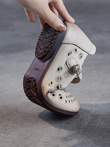 Genuine Shoes Women Summer Hollow Out Heel Low Leather FashionChic